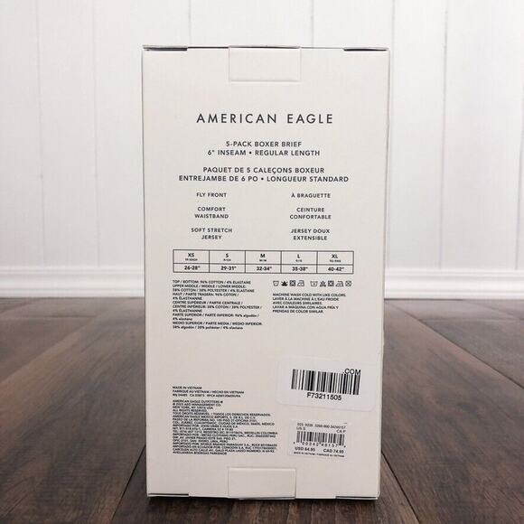 American Eagle Classic Boxer Briefs 6" Inch 5-Pack Underwear Size Small Gray Blk - Picture 3 of 7